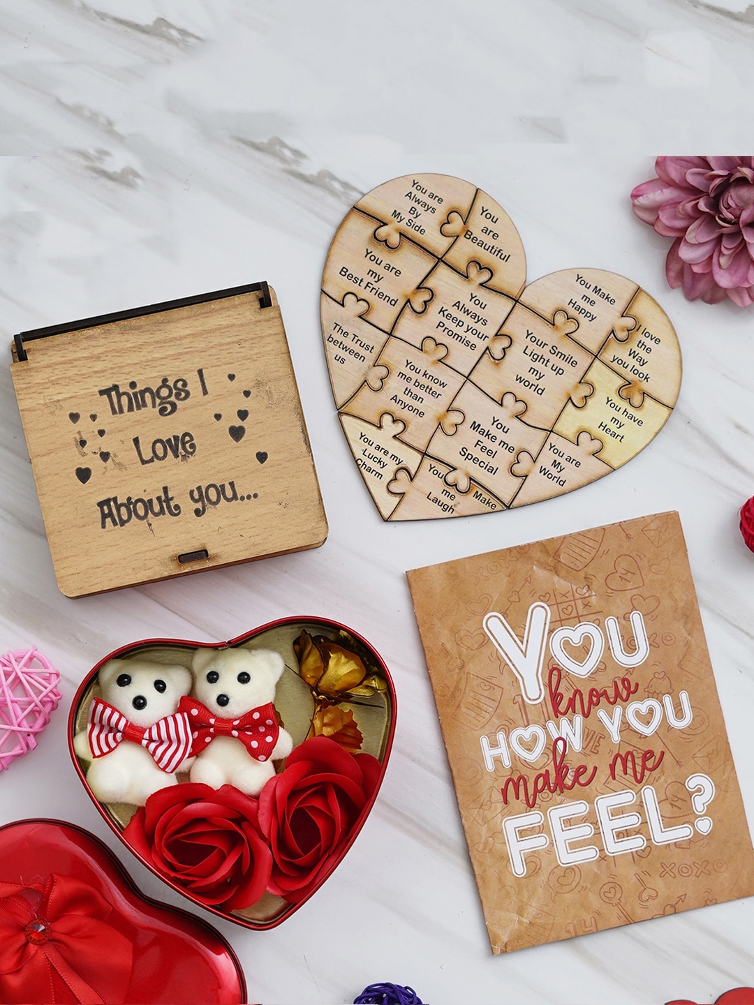 

eCraftIndia Brown & White 3 Pcs Valentines Gift Box Set