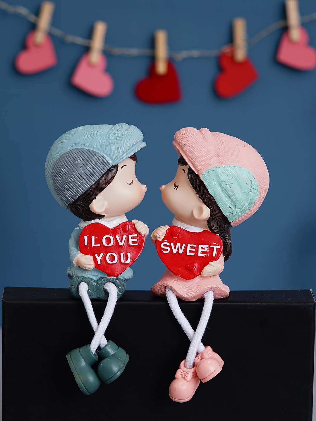 

eCraftIndia Blue & Pink Girl & Boy "Sweet I Love You" Kissing Figurine