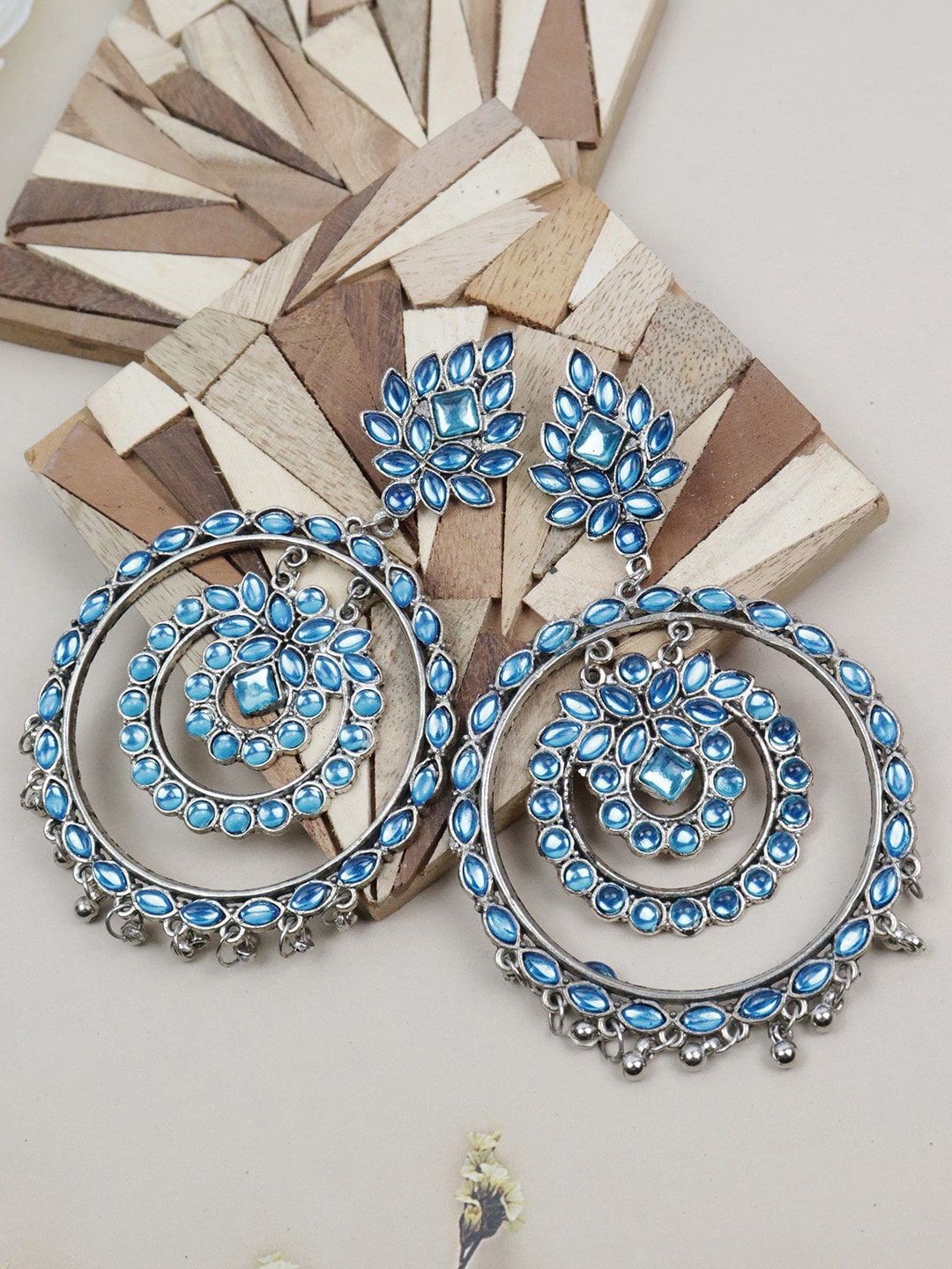 

VAGHBHATT Women Silver Plated Circular Drop Earrings, Blue