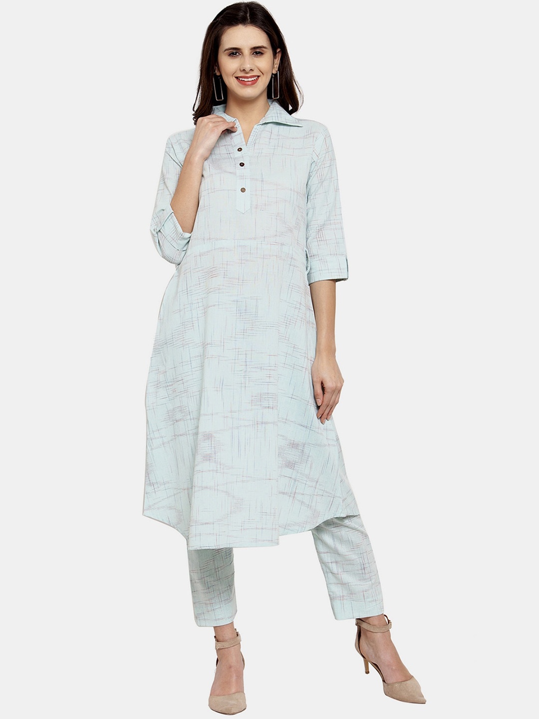 

Sayesha Women Woven Design Pure Cotton Kurta with Trousers, Blue