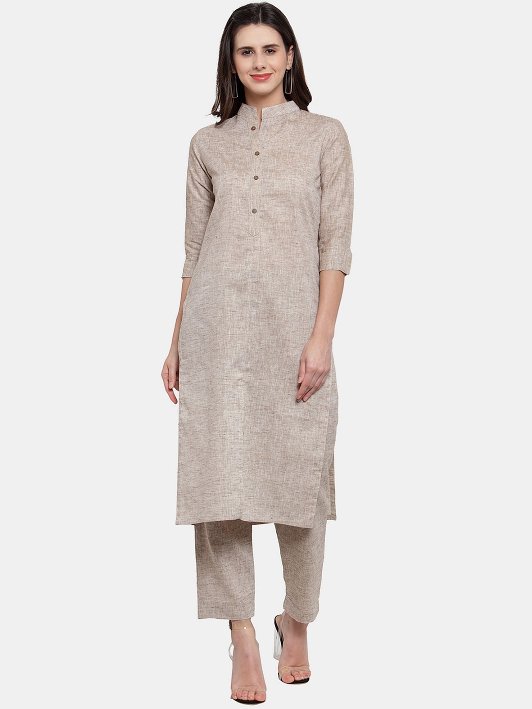 

Sayesha Women Woven Design Pure Cotton Kurta with Trousers, Brown