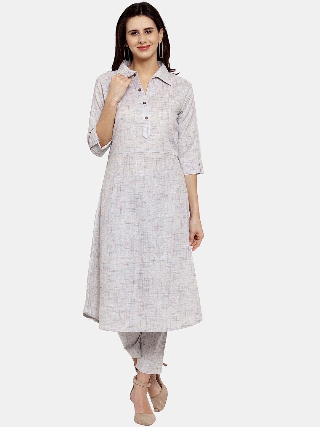 

Sayesha Women Woven Design Pure Cotton Kurta with Trousers, Grey