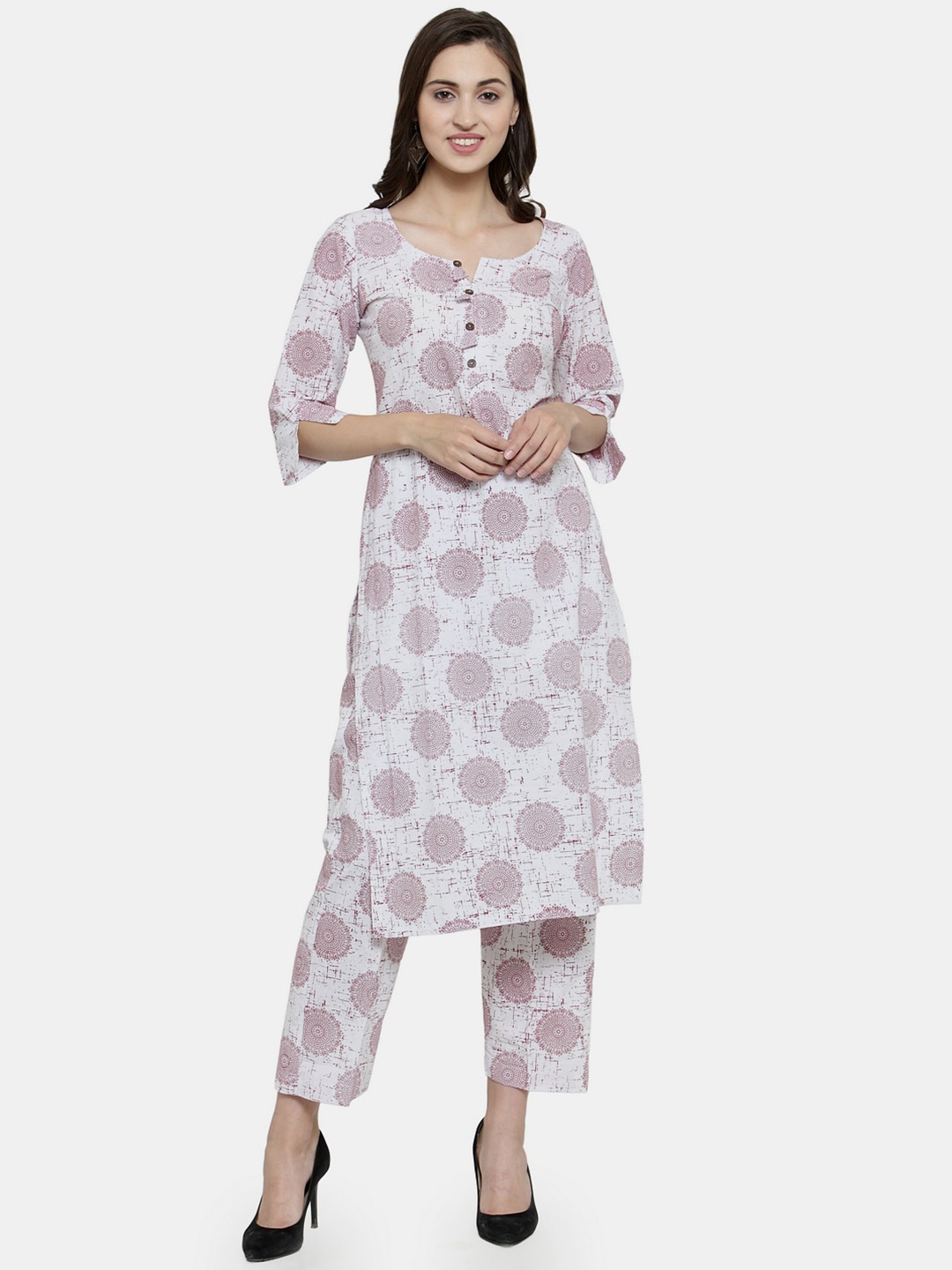 

Sayesha Women Ethnic Printed Pure Cotton Kurta with Trousers, White