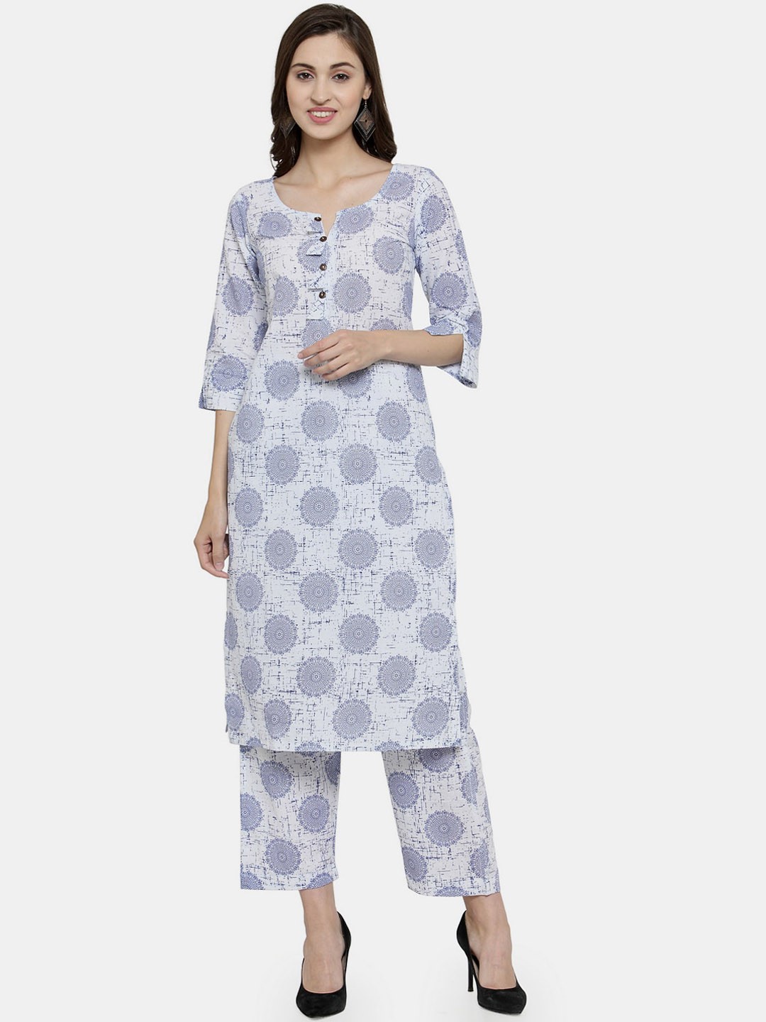 

Sayesha Ethnic Motifs Printed Pure Cotton Kurta with Trousers, White