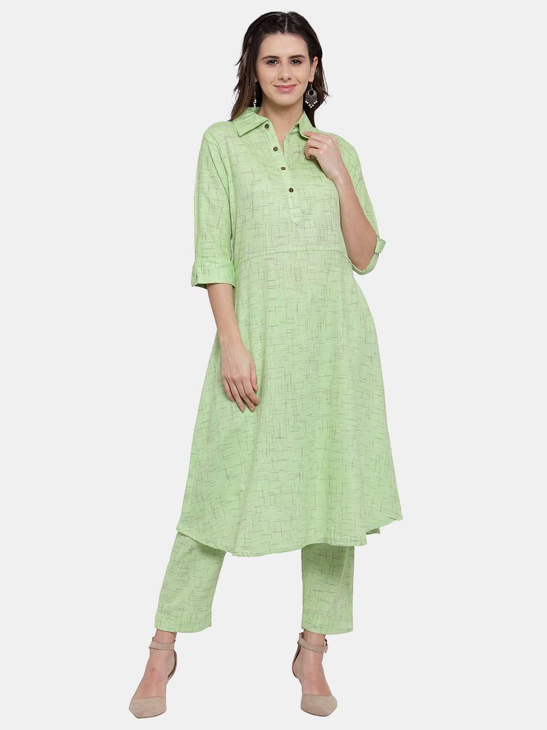 

Sayesha Women Woven Design Pure Cotton A-Line Kurta with Trousers, Green