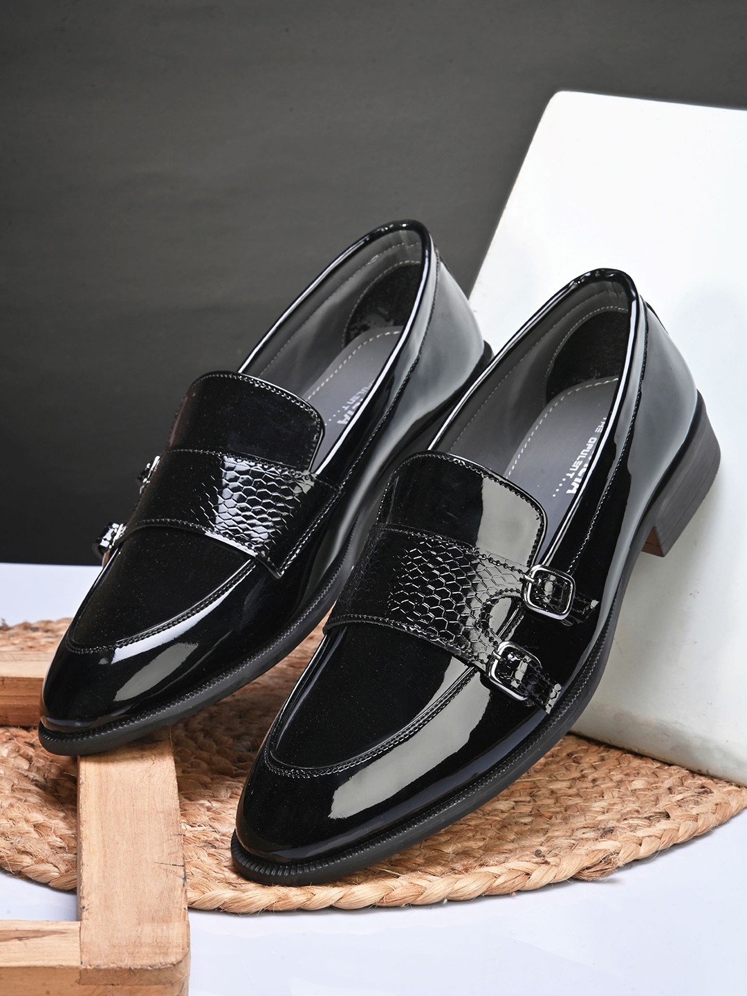 

Fentacia Men Formal Monk Shoes, Black
