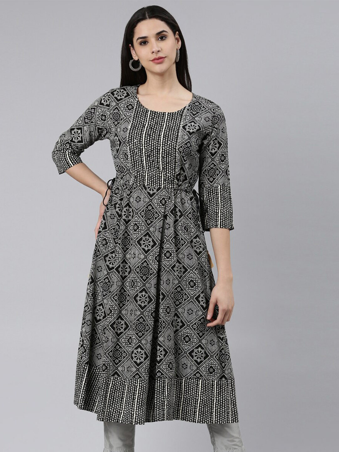 

The Chennai Silks Ethnic Motifs Printed Pure Cotton A-Line Kurta, White