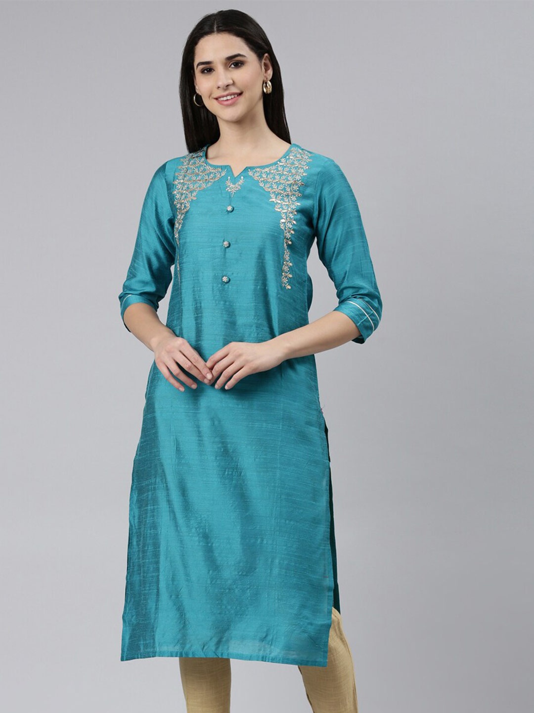 

The Chennai Silks Women Thread Work Pure Cottton Kurta, Blue