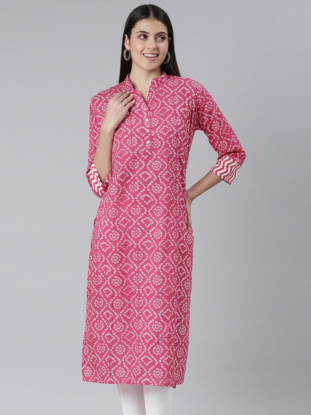 

The Chennai Silks Women Bandhani Printed Pure Cotton Kurta, Pink