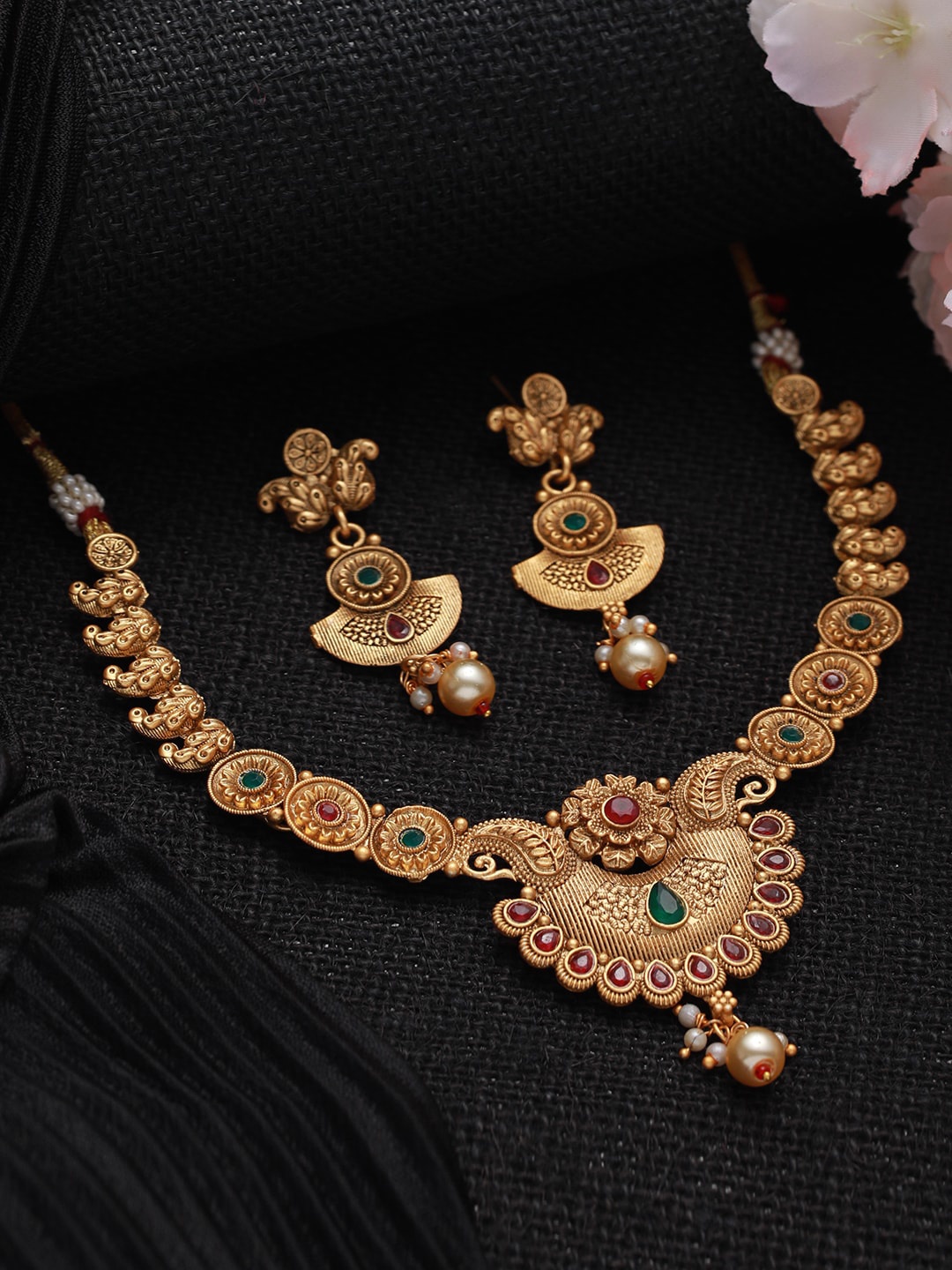 

Jazz and Sizzle Gold-Plated Stone-Studded & Artificial Beaded Jewellery Set