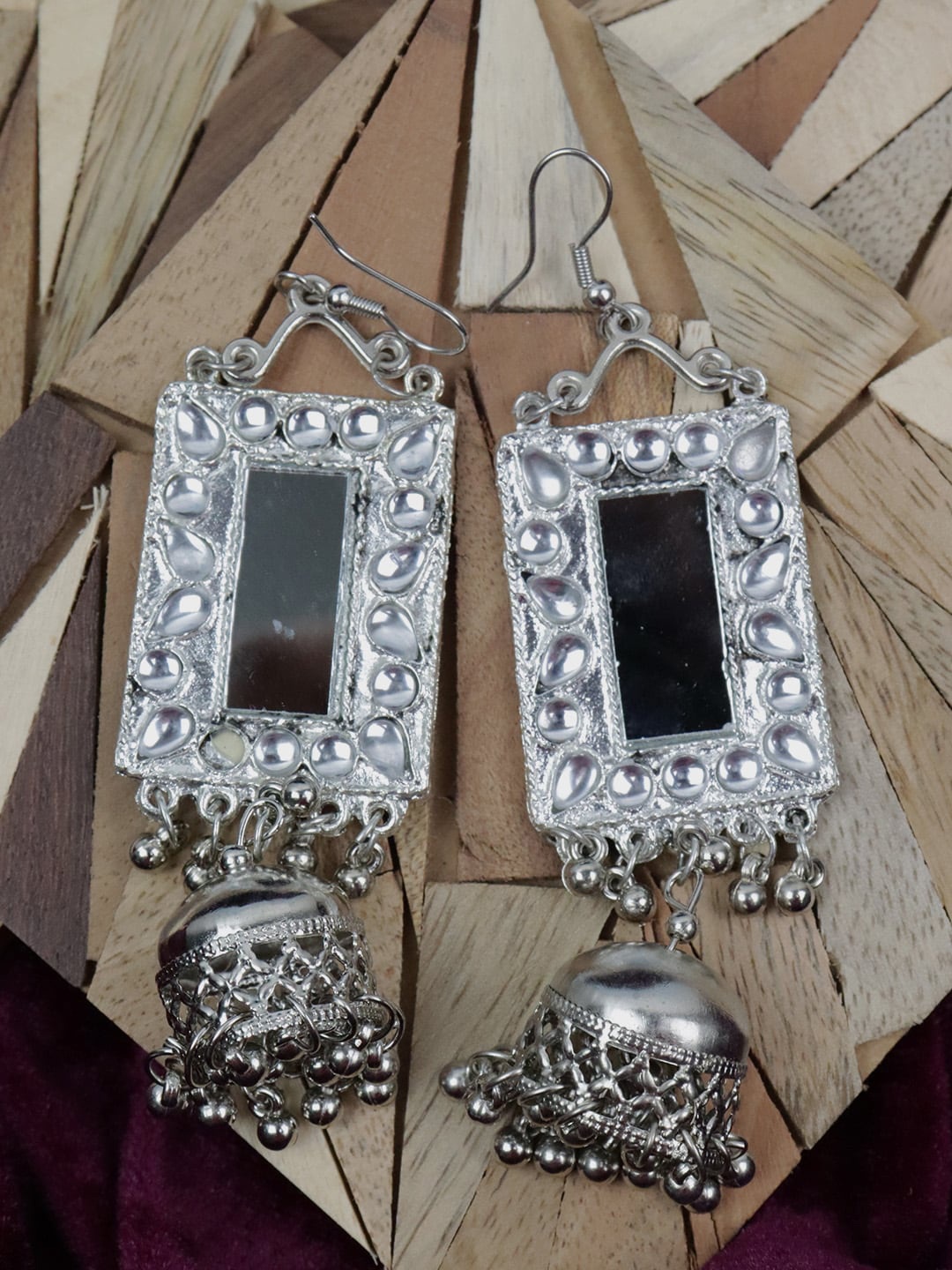 

VAGHBHATT Oxidised Square Jhumkas Earrings, Silver