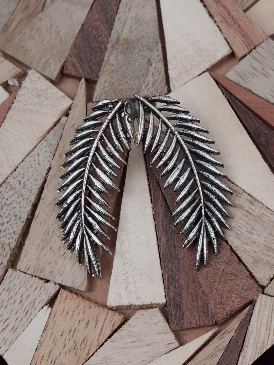 

VAGHBHATT Oxidised Leaf Shaped Drop Earrings, Silver