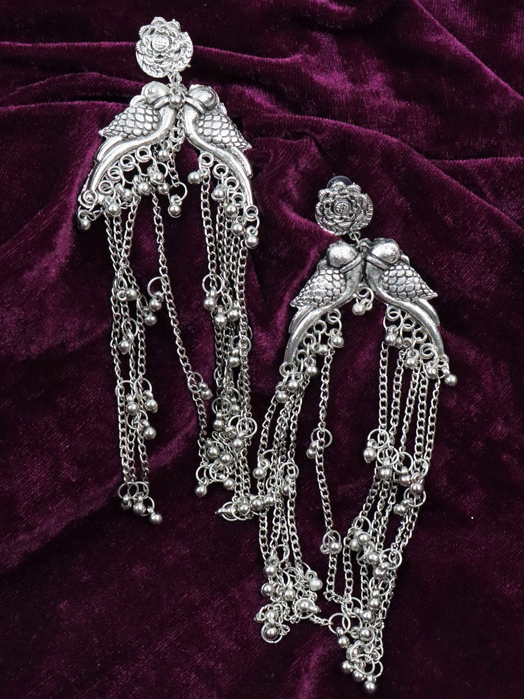 

VAGHBHATT Peacock Shaped Drop Earrings, White