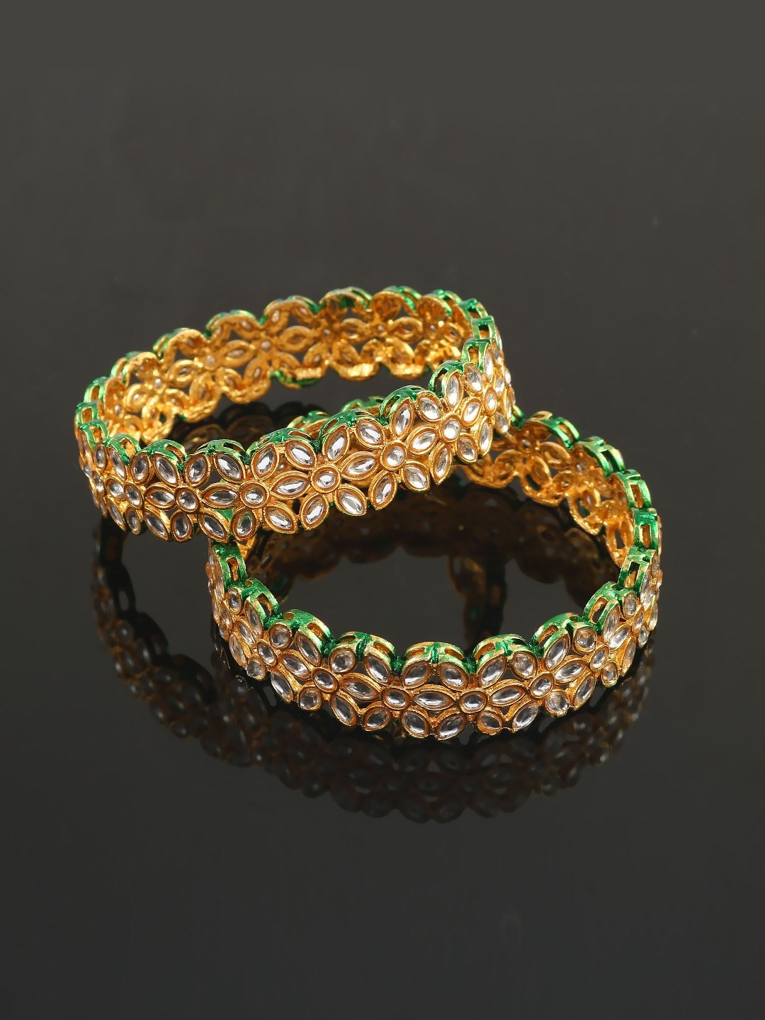 

Jewar Mandi Set Of 2 Gold-Plated CZ-Studded Bangles, White