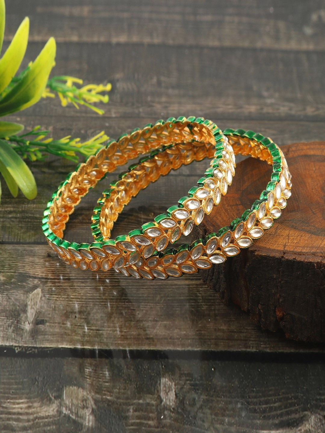

Jewar Mandi Set Of 2 Gold-Plated CZ-Studded Bangles, White
