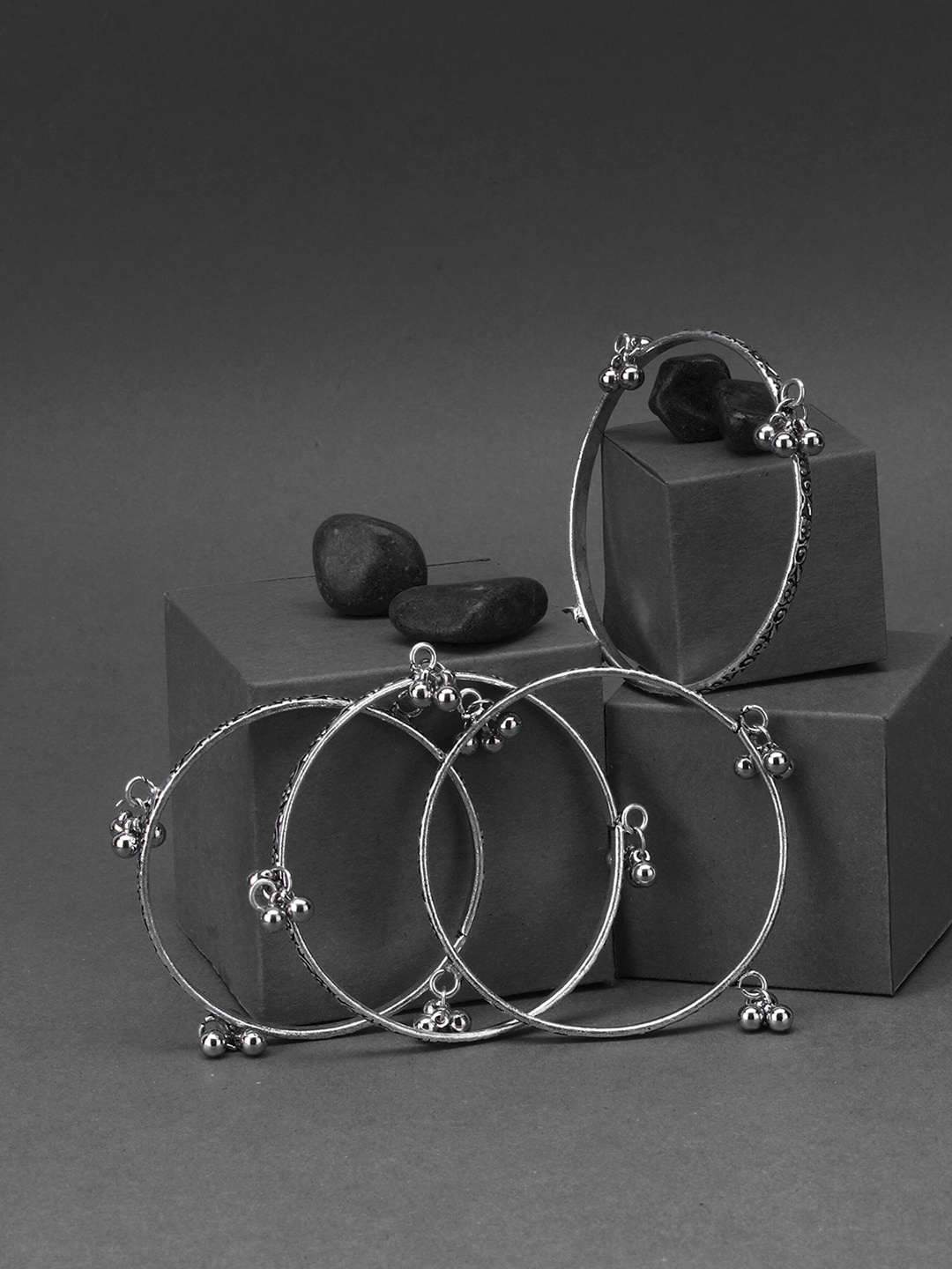 

Adwitiya Collection Set Of 4 Silver-Plated Oxidised Bangles