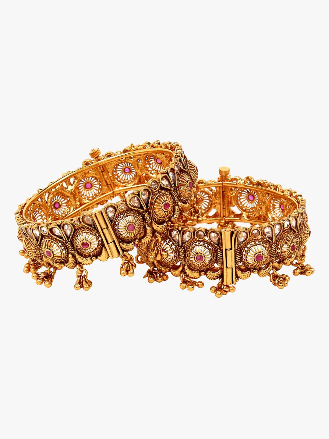 

Adwitiya Collection Set Of 2 24 CT Gold-Plated Stone-Studded Bangles