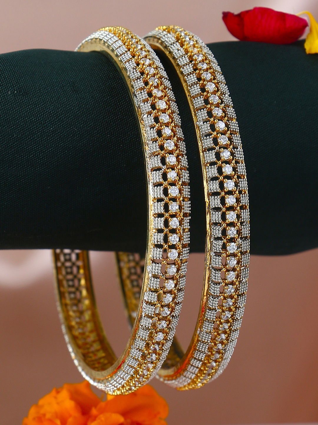 

Adwitiya Collection Set Of 2 24 CT Gold-Plated Stone-Studded Bangles