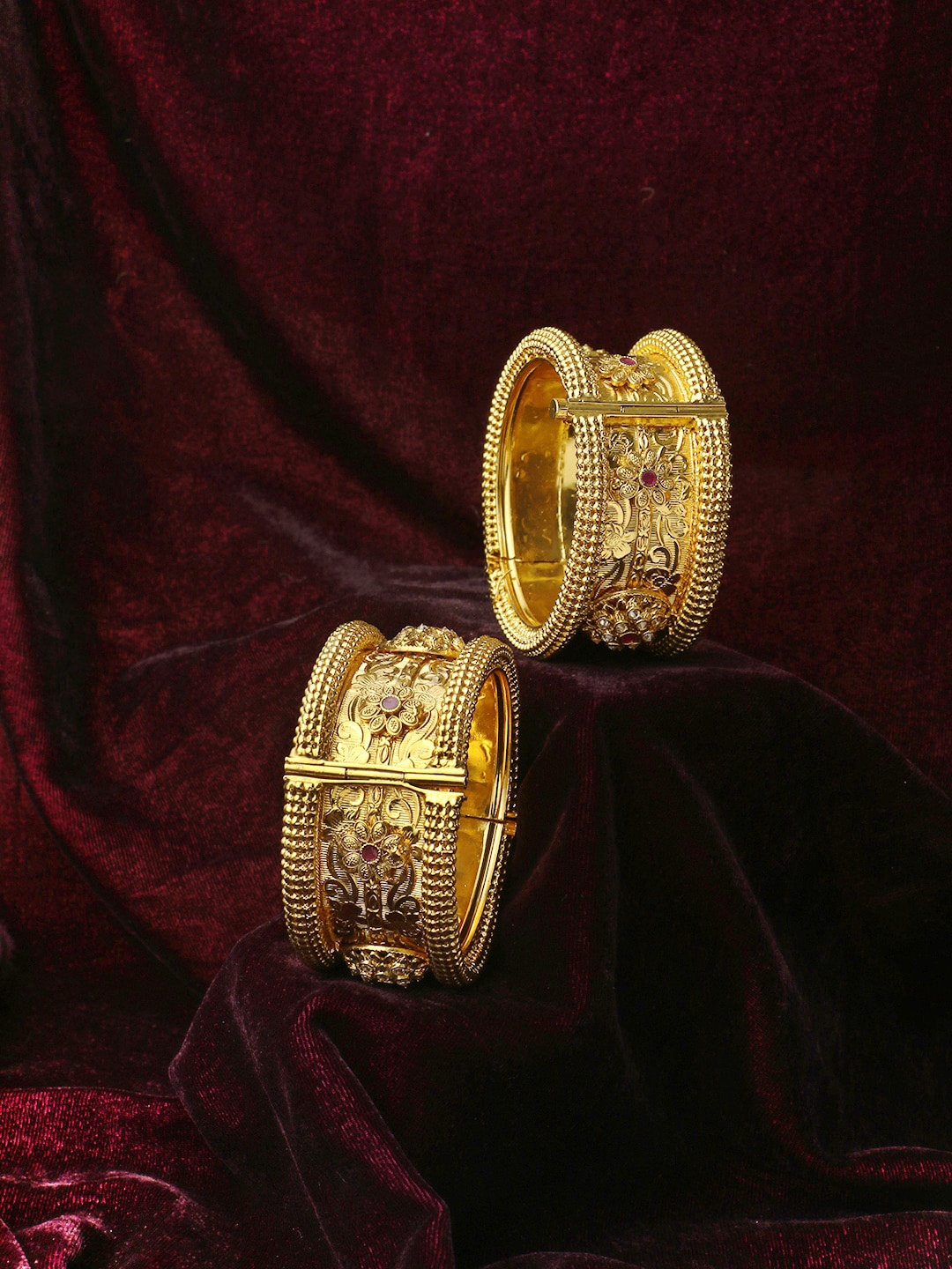 

Adwitiya Collection Set Of 2 24 CT Gold-Plated Stone Studded Bangles, White