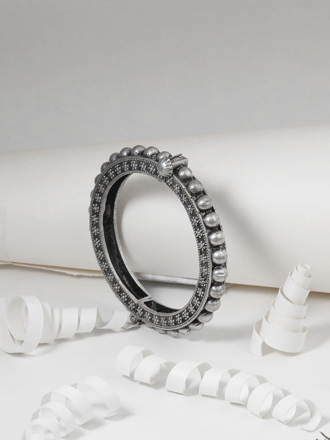 

Adwitiya Collection Oxidised Silver-Plated Textured Bangle