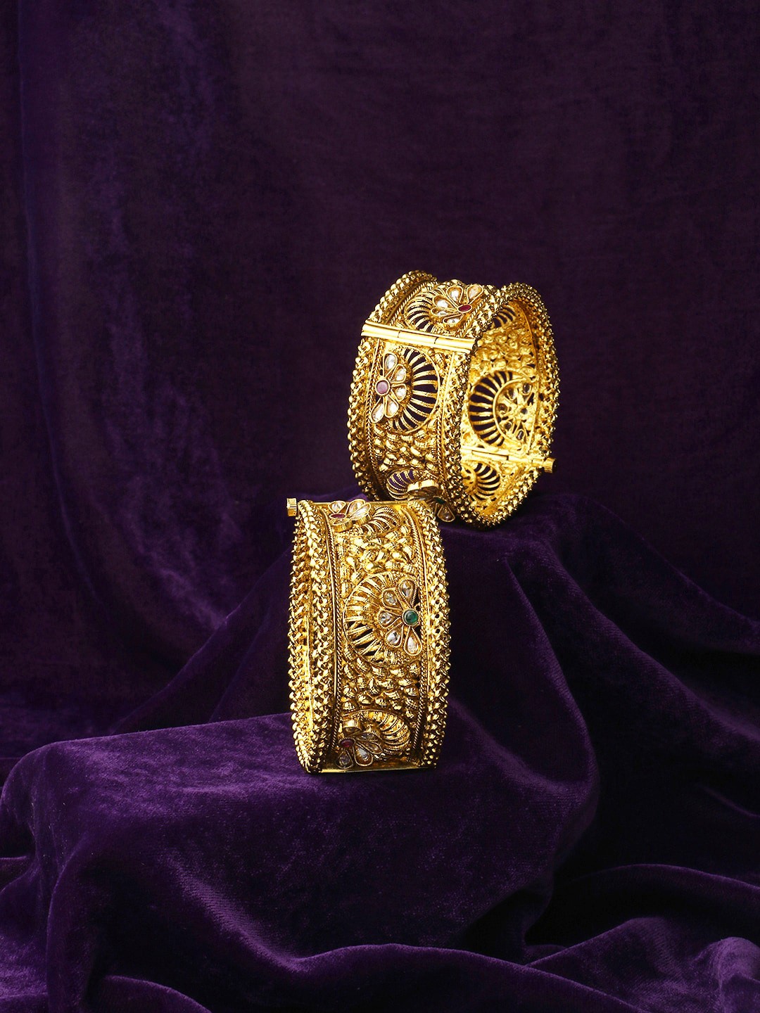 

Adwitiya Collection Set of 2 Gold-Plated Stone-Studded Bangles, Green