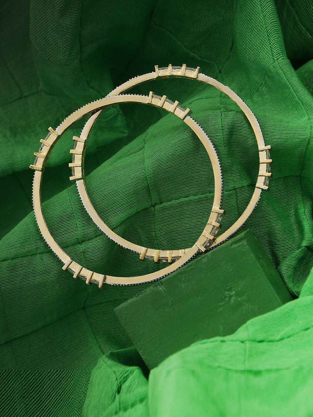 

Adwitiya Collection Set Of 2 24 CT Gold-Plated Stone-Studded Bangles, White