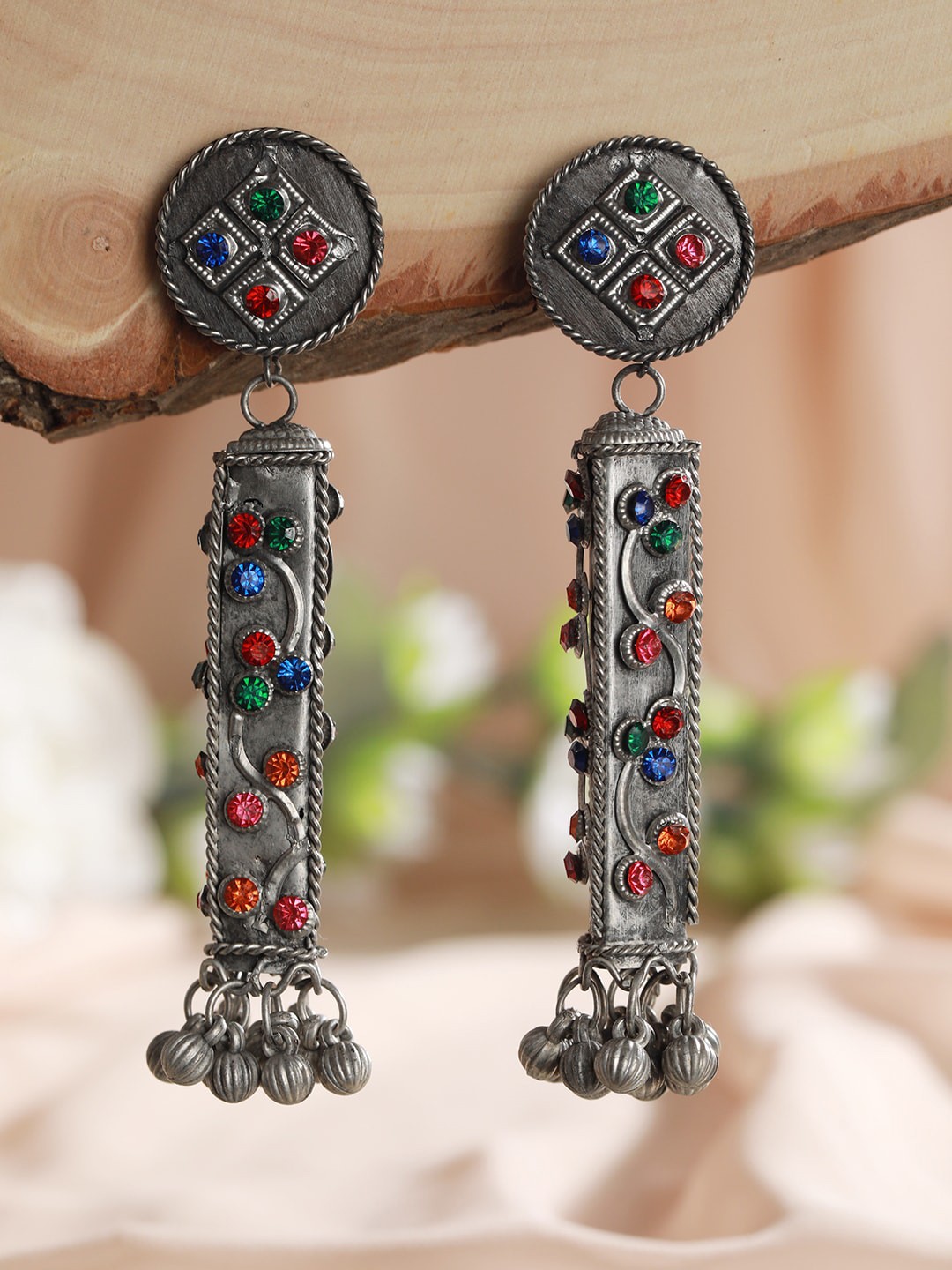 

Jazz and Sizzle Contemporary Ghungroo Drop Earrings, Blue