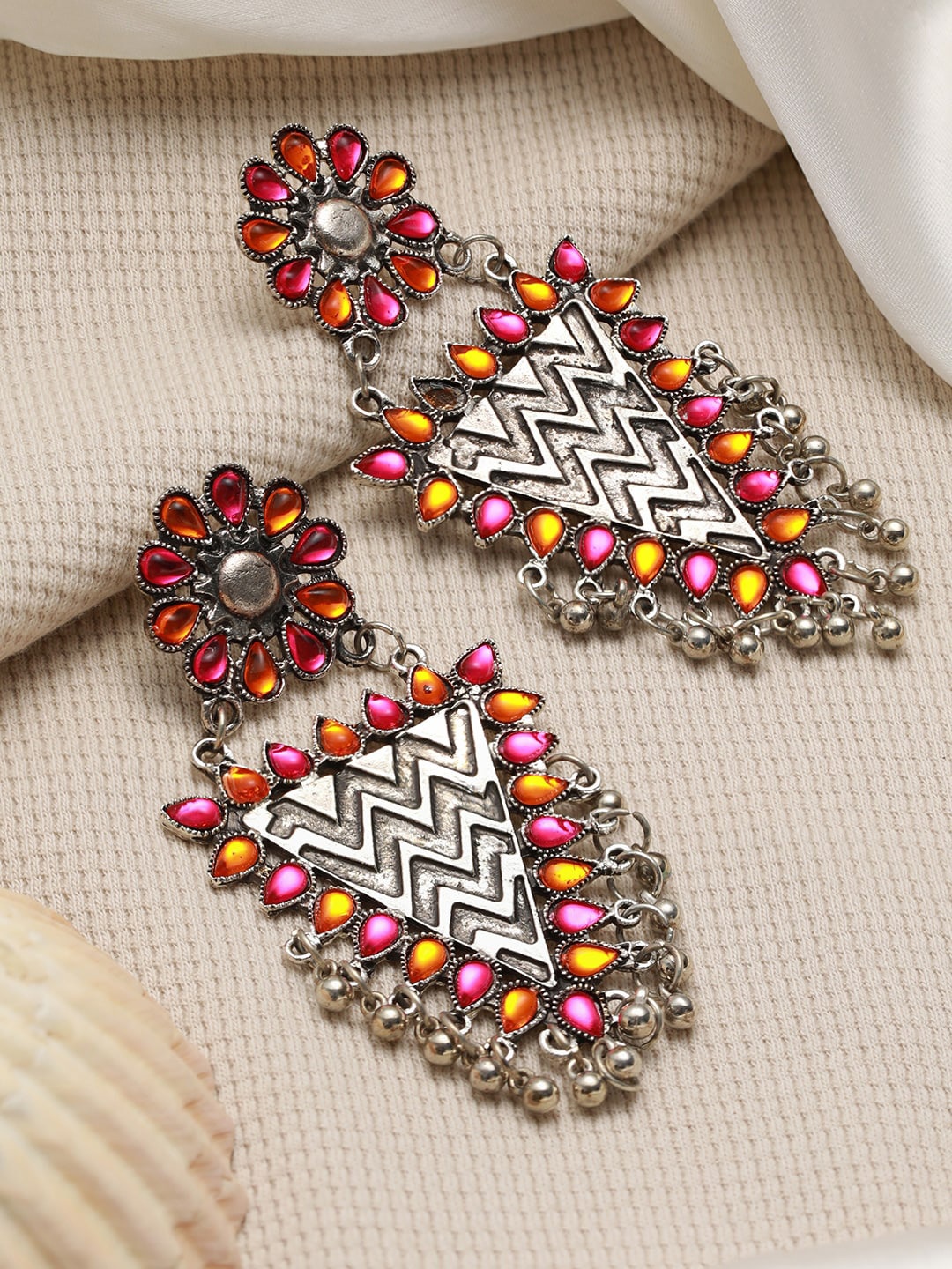 

Jazz and Sizzle Silver-Plated Classic Chandbalis Earrings, Pink
