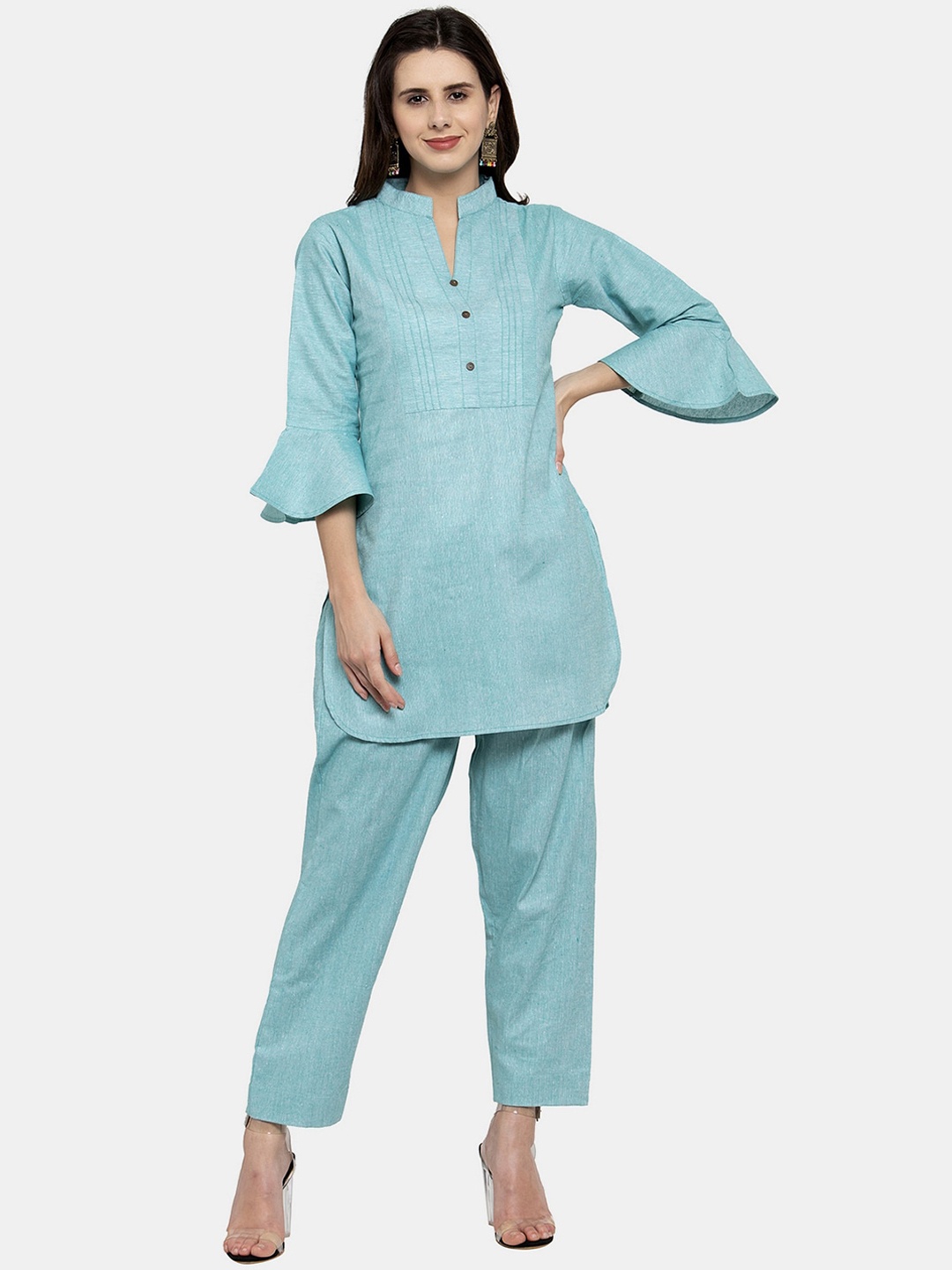 

Enchanted Drapes Women Pure Cotton Kurti With Trousers, Blue