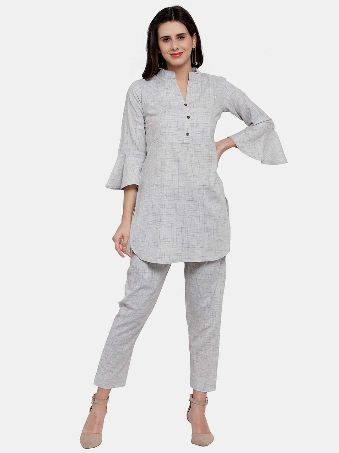 

Enchanted Drapes Women Pure Cotton KurtI with Trousers, Grey