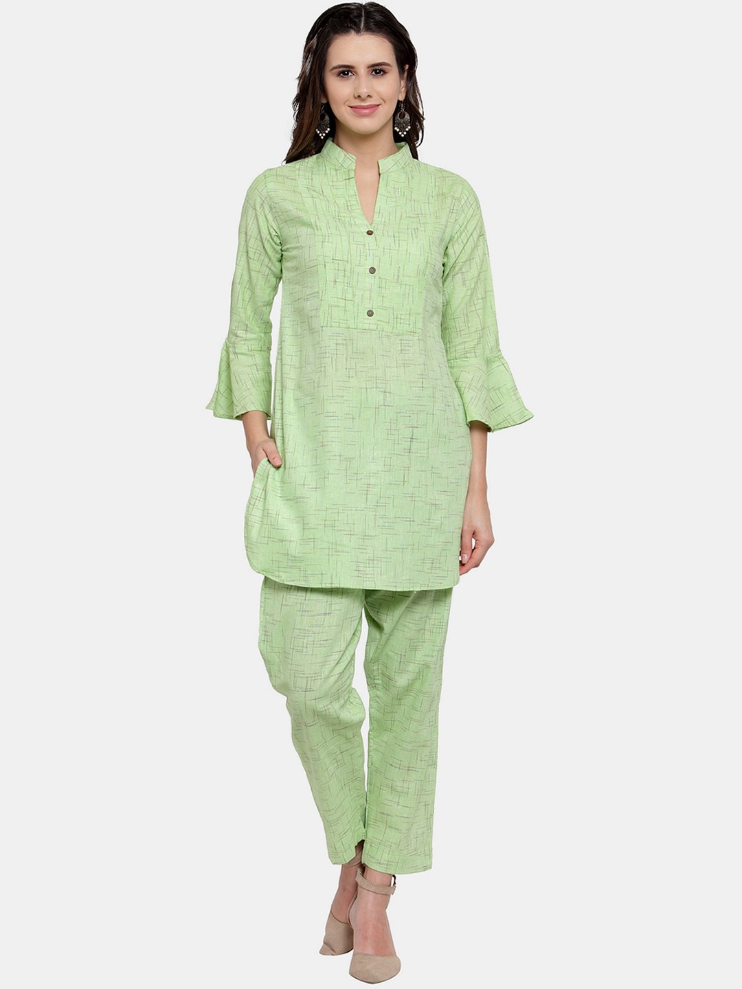 

Enchanted Drapes Women Printed Pure Cotton Kurti With Trousers, Green