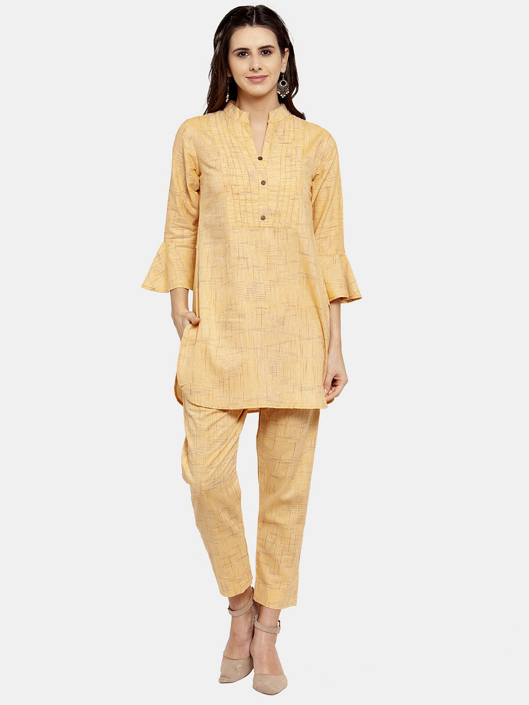 

Enchanted Drapes Women Printed Pure Cotton Kurti with Trousers, Yellow