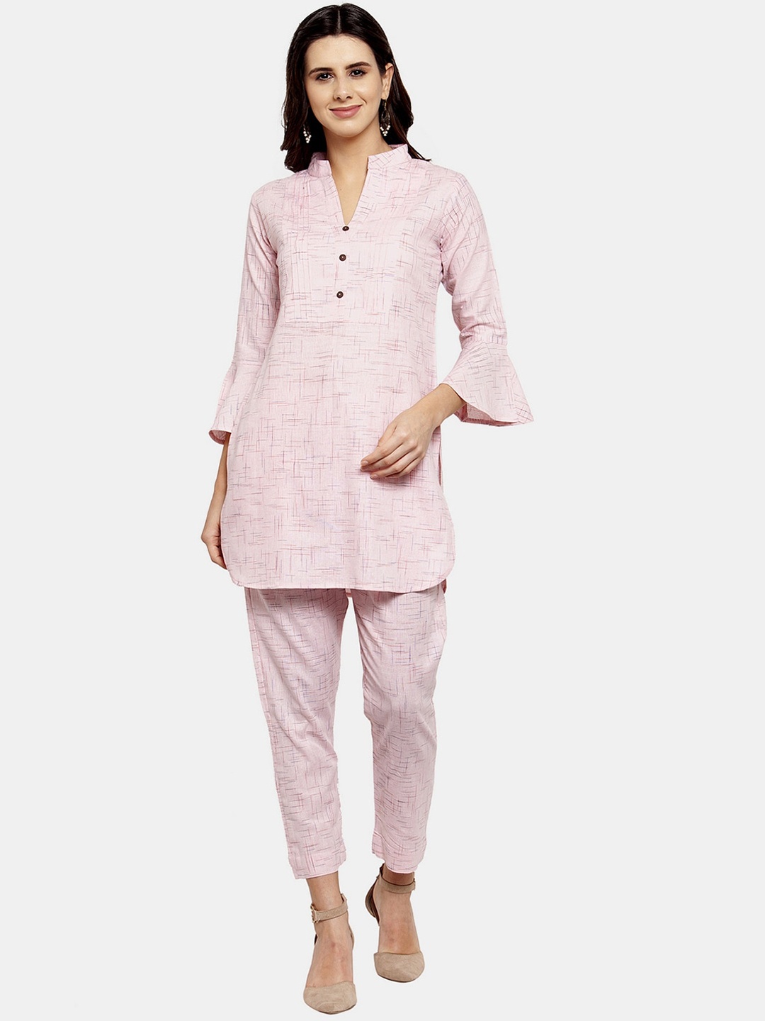 

Enchanted Drapes Women Pure Cotton Kurti with Trousers, Pink
