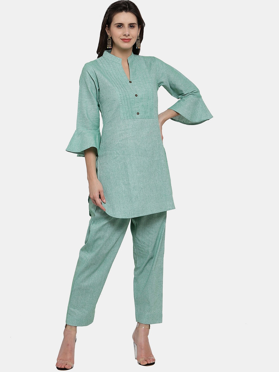 

Enchanted Drapes Women Pure Cotton Kurta With Trousers, Green