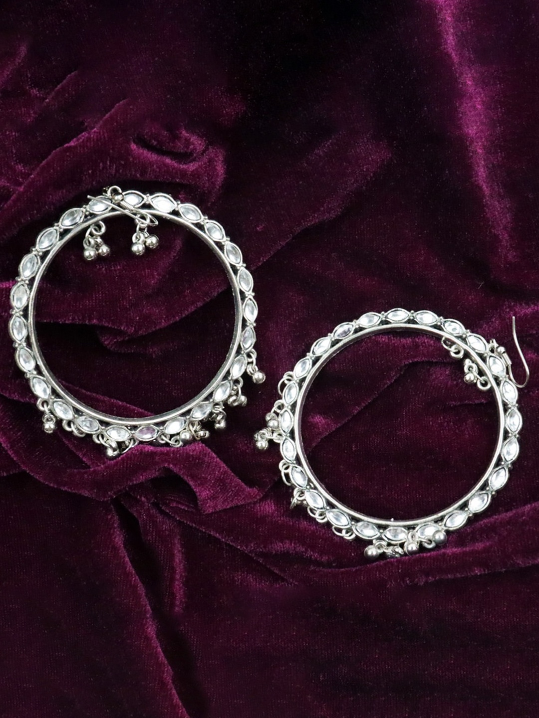 

VAGHBHATT Oxidised Circular Drop Earrings, Silver