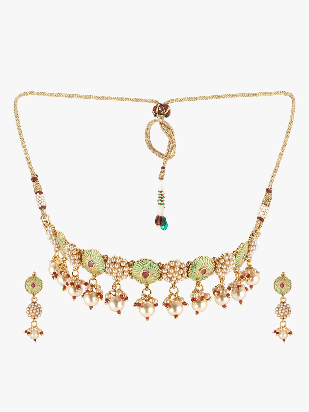 

Adwitiya Collection 24CT Gold-Plated Stone-Studded Pearl Beaded Jewellery Set