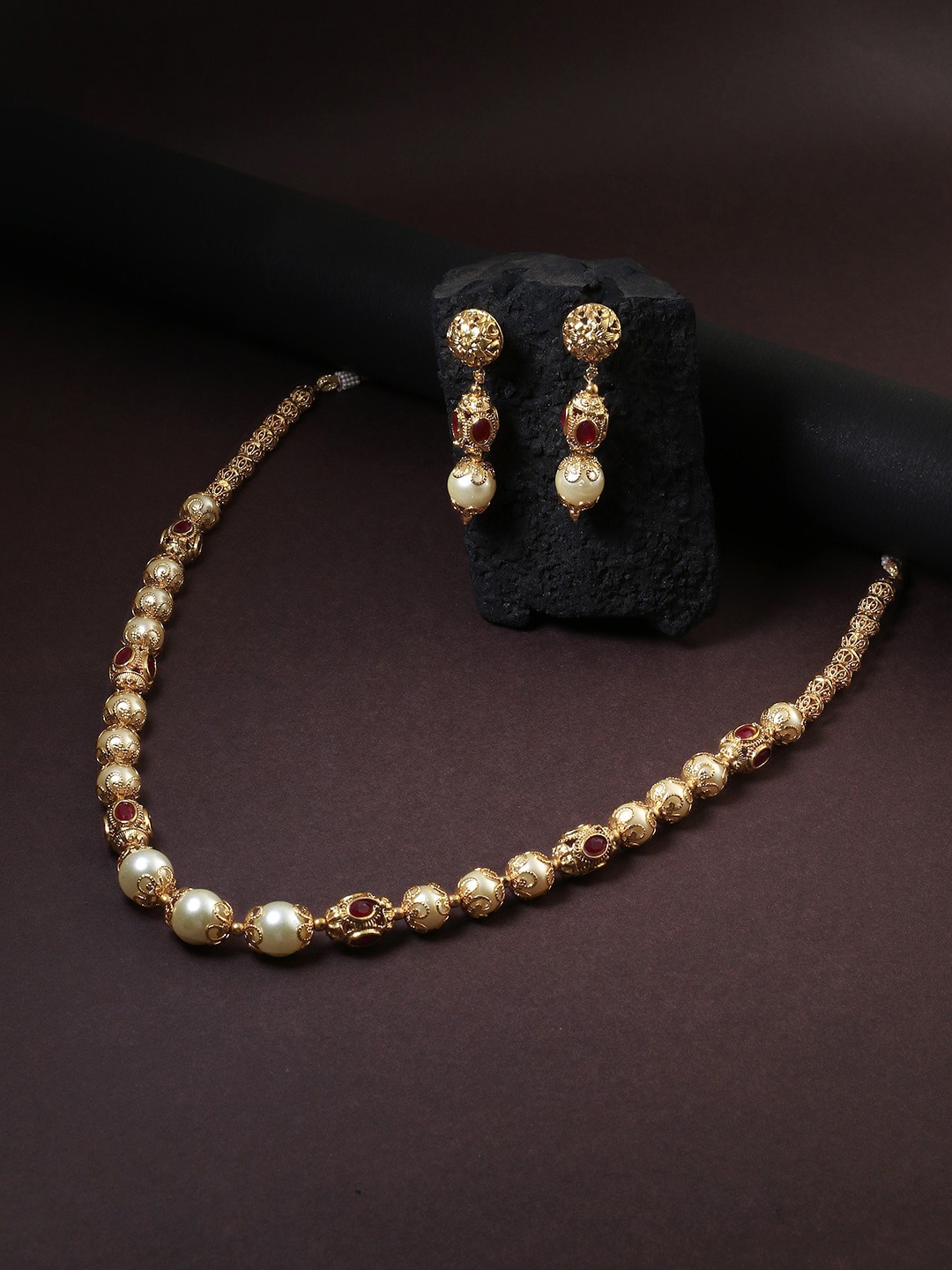 

Adwitiya Collection Gold-Plated Beaded Jewellery Set
