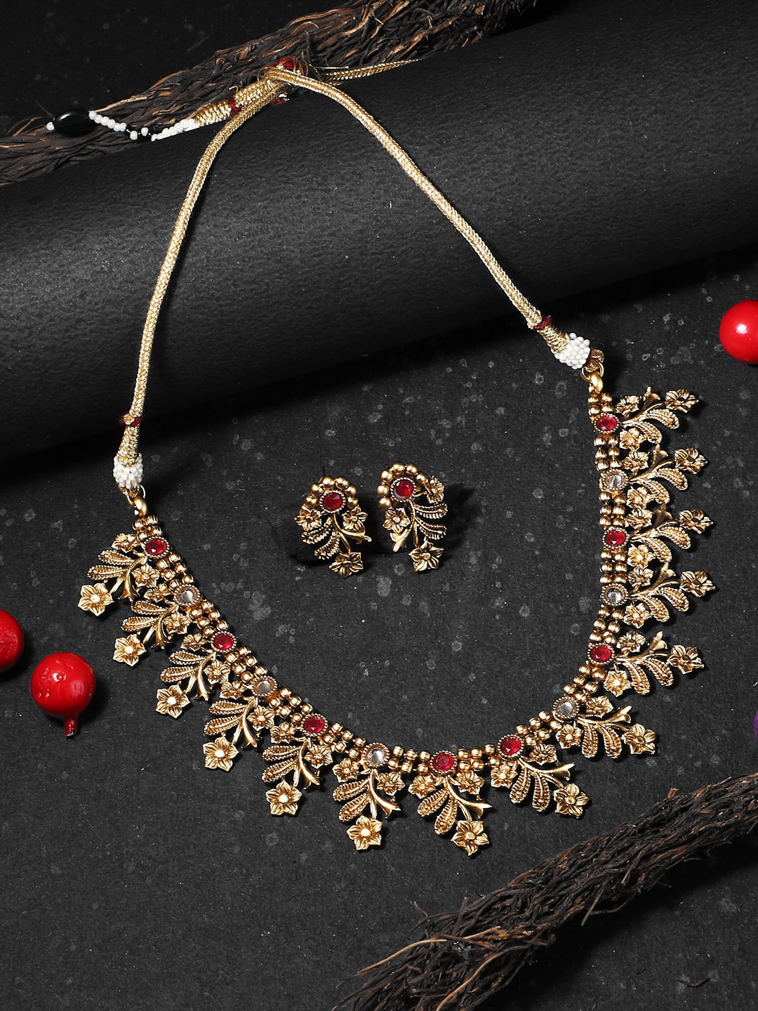 

Adwitiya Collection 24CT Gold-Plated Stone Studded Jewellery Set