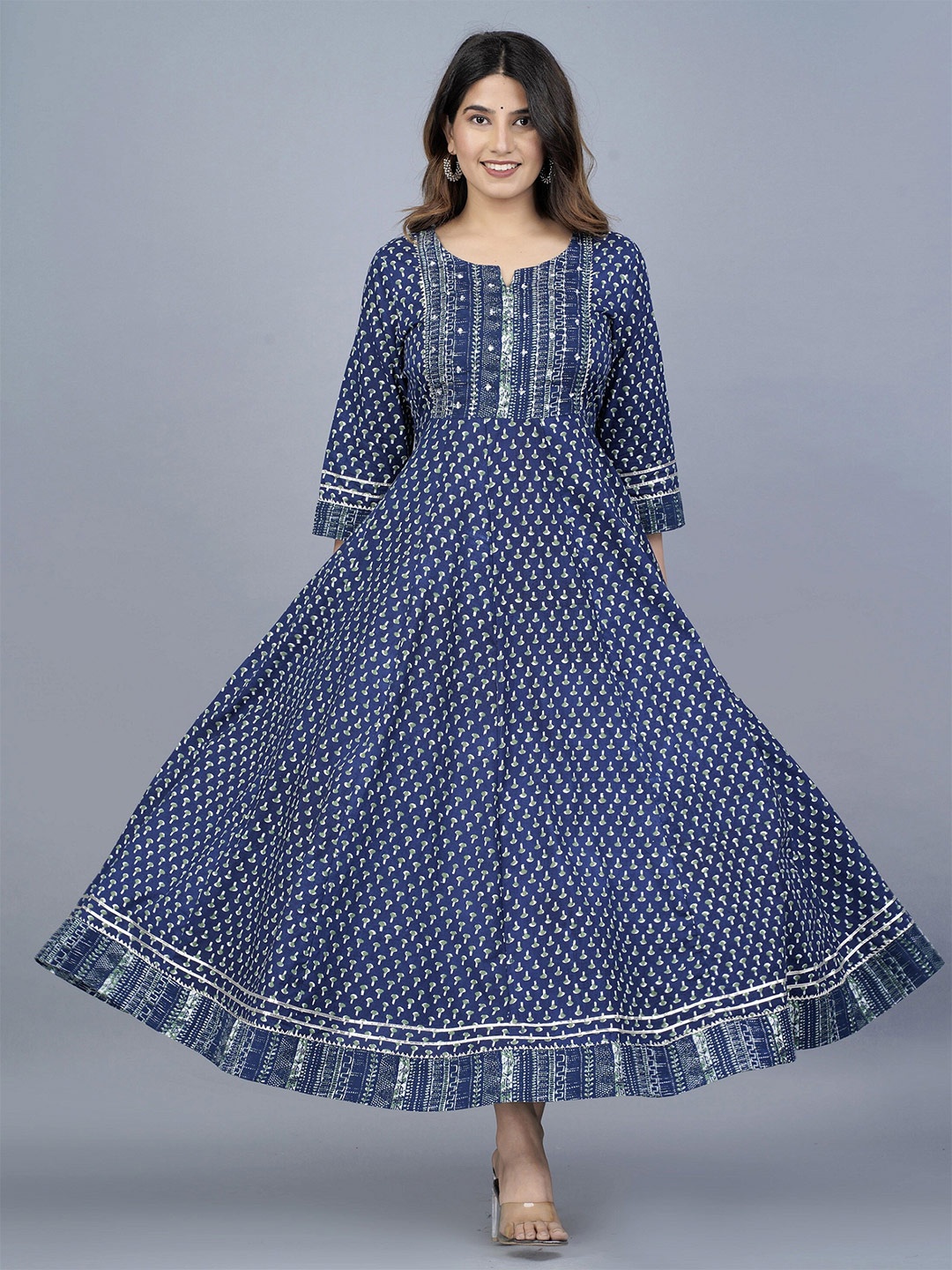 

JAIPURI COLLECTION Ethnic Maxi Cotton Ethnic Dress, Blue