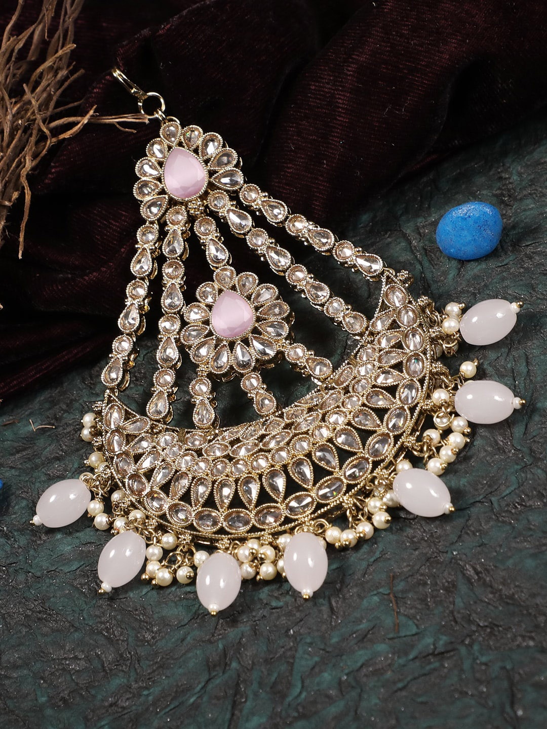 

Adwitiya Collection Gold-Plated Stone Studded & Beaded Jhumar Passa