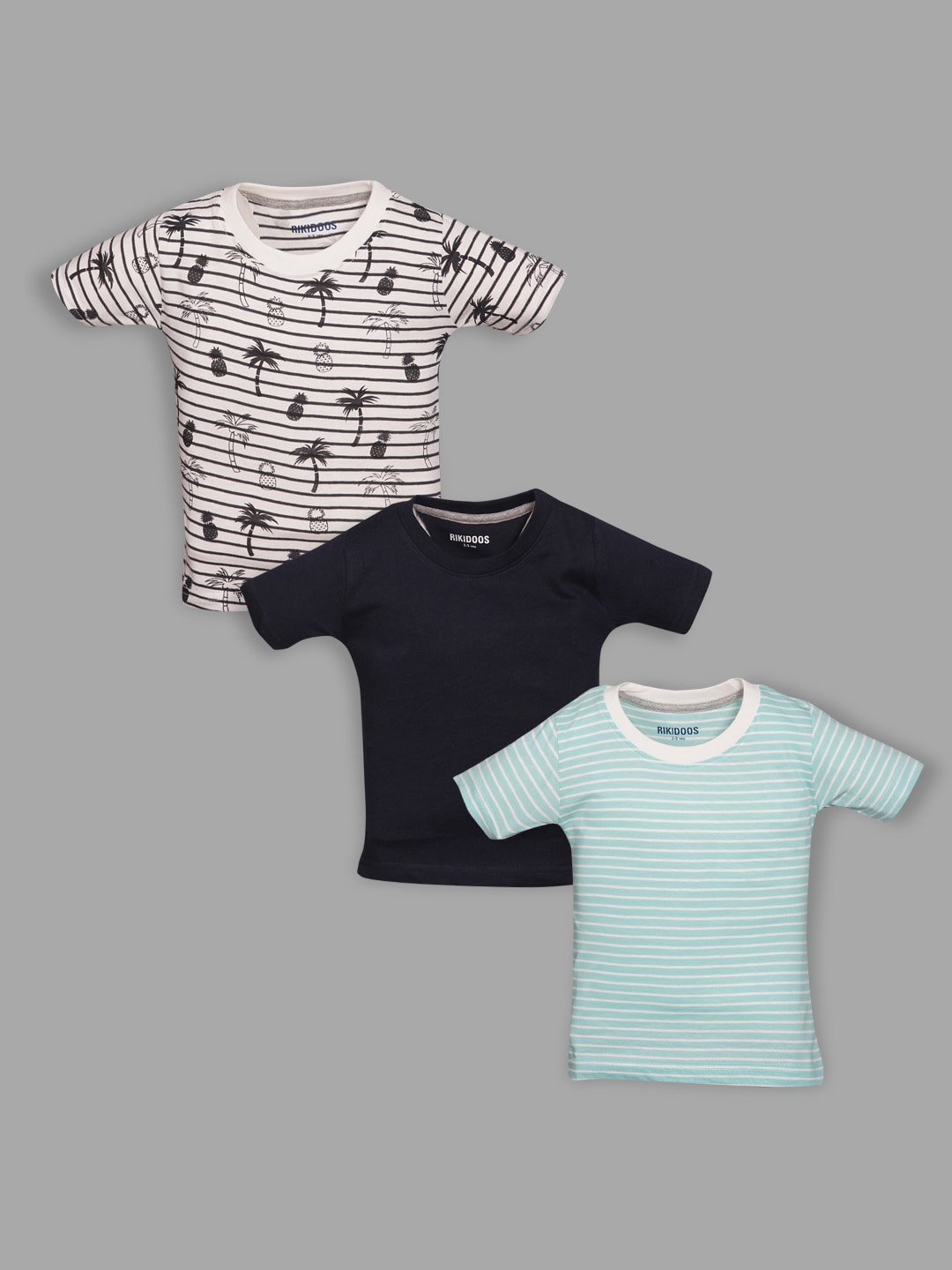 

RIKIDOOS Boys Pack Of 3 Striped Cotton T-shirt, Black