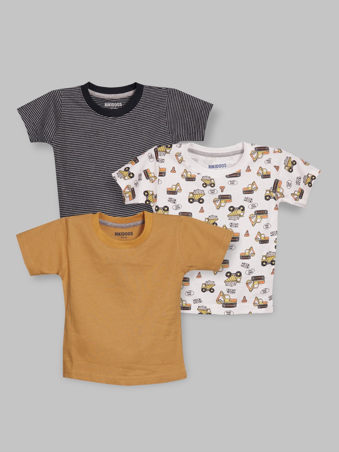 

RIKIDOOS Boys Pack Of 3 Printed Cotton T-shirt, Yellow