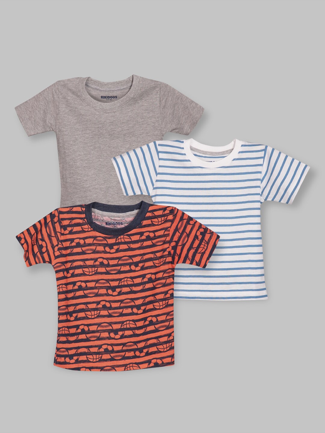 

RIKIDOOS Boys Pack Of 3 Striped Cotton T-shirt, Red