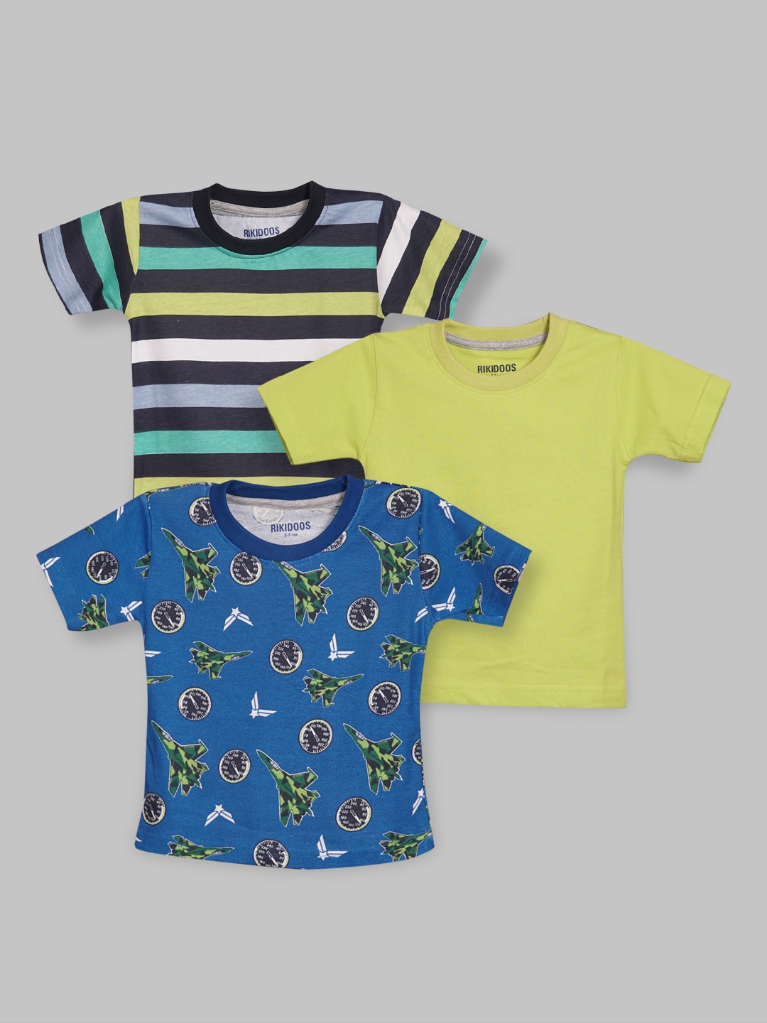 

RIKIDOOS Boys Pack Of 3 Round Neck Printed Cotton T-shirt, Blue
