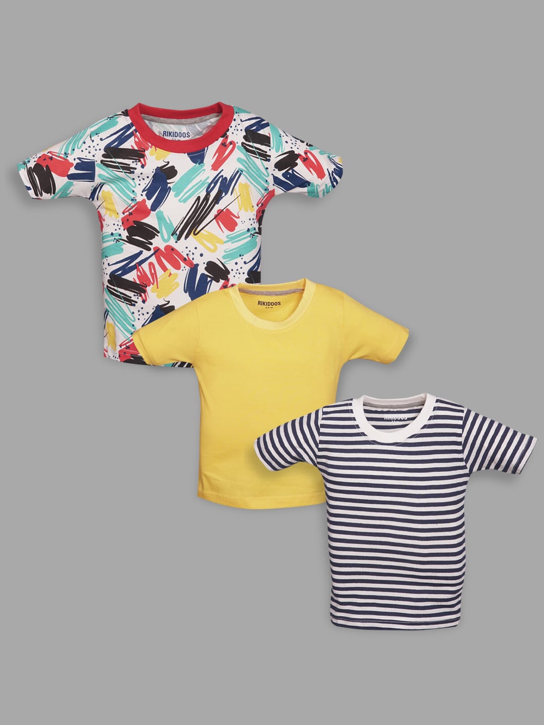 

RIKIDOOS Boys Pack of 3 Round Neck Cotton T-shirt, Multi