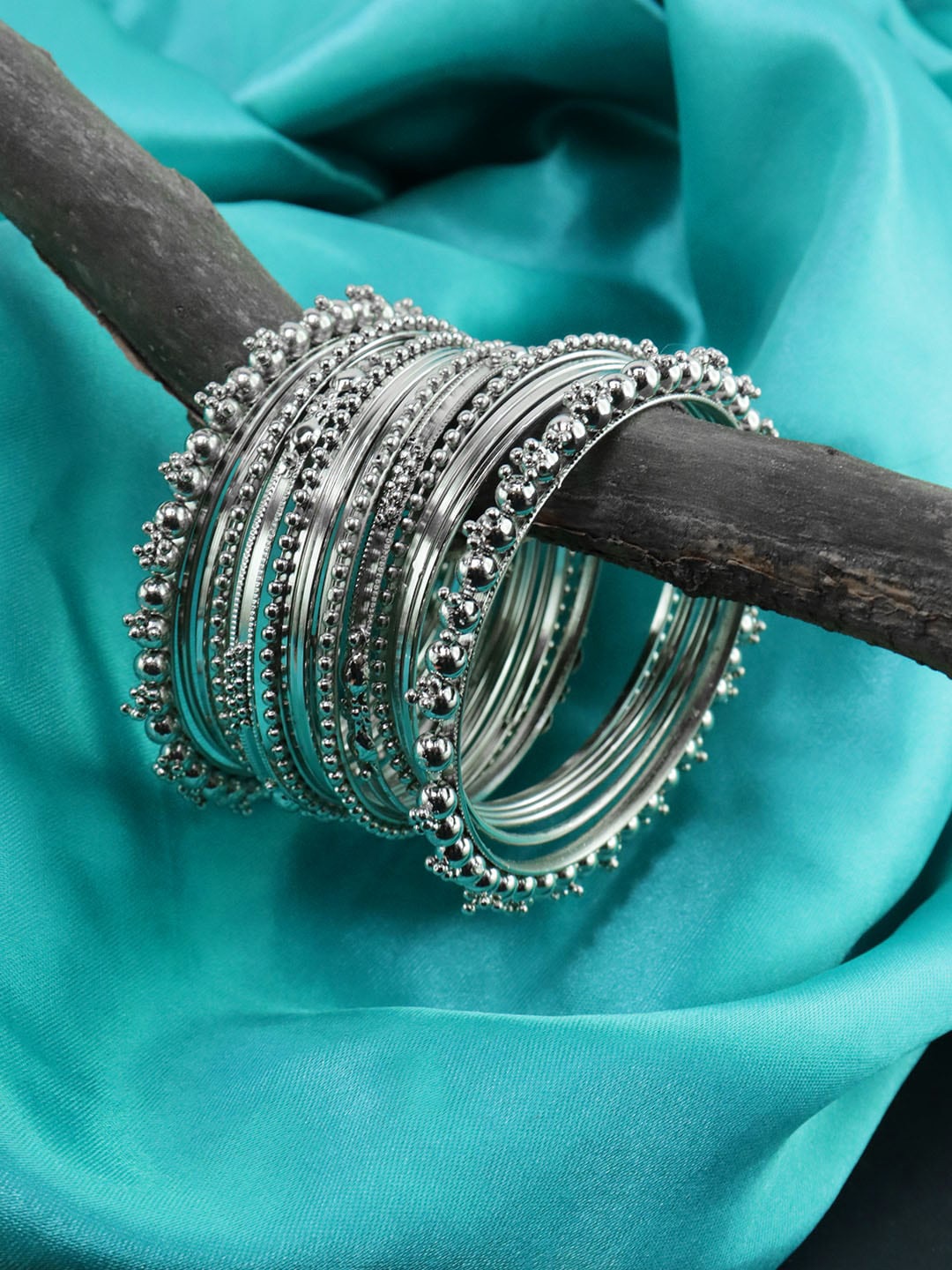 

VAGHBHATT Set of 20 Oxidised Silver-Plated Jhumki Afghani Bangles