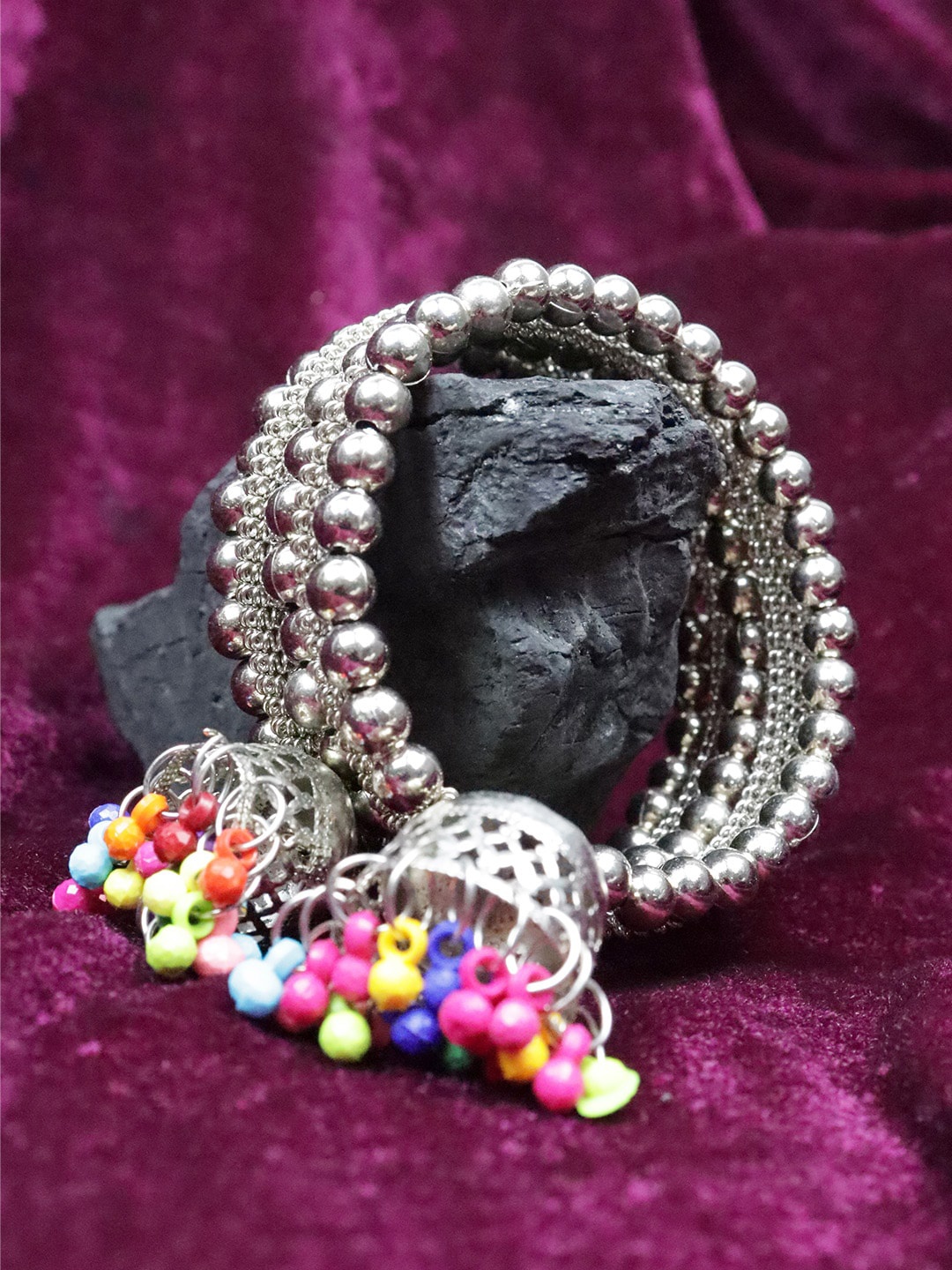 

VAGHBHATT Silver-Plated Beaded Oxidised Bangle, Pink