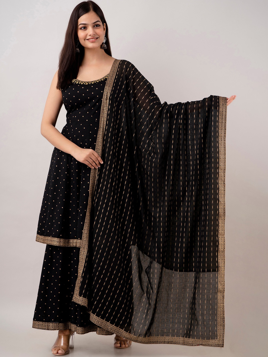 

KALINI Women Embroidered Kurta With Sharara & Dupatta, Black
