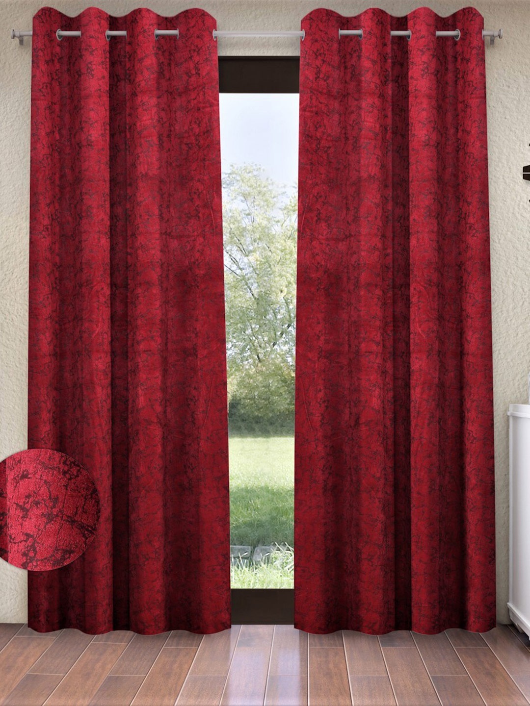 

Home Sizzler Maroon & Black 2 Pcs Abstract Room Darkening Window Curtain