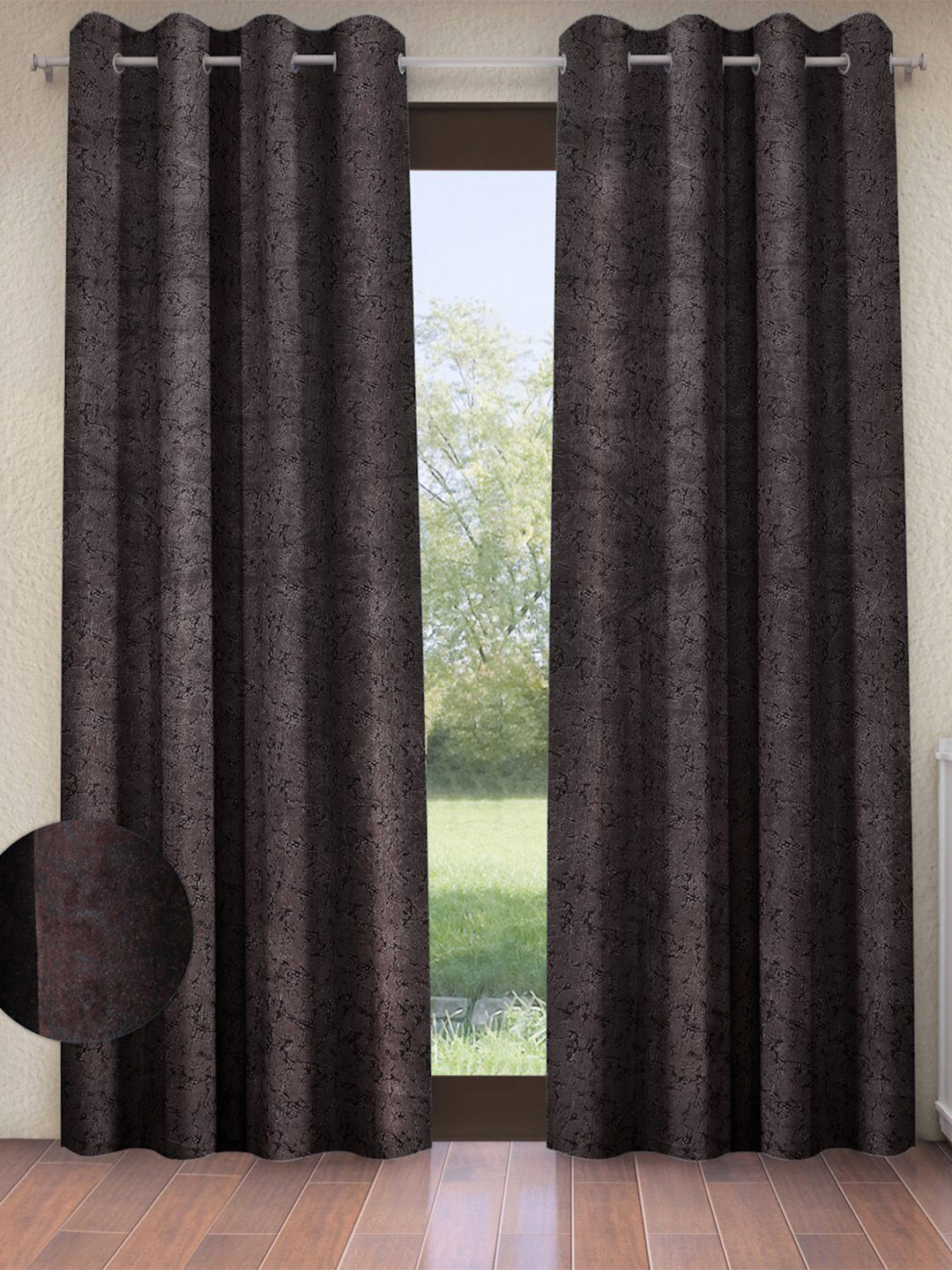 

Home Sizzler Brown & Blue 2 Pcs Abstract Room Darkening Window Curtain